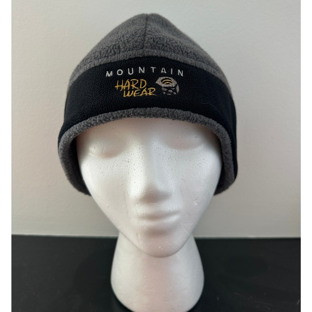 Mountain Hardwear Polartec Fleece Beanie Hat Gray Black Mens L Gore Windstopper